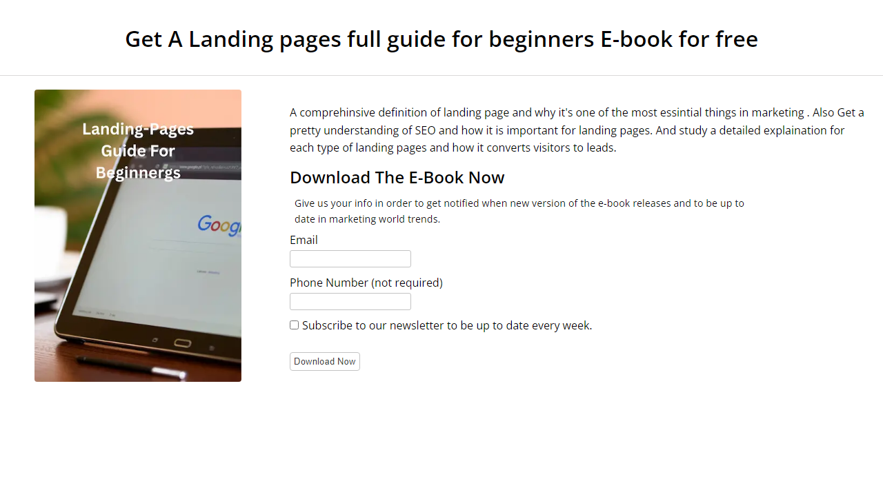 lead capture page, example